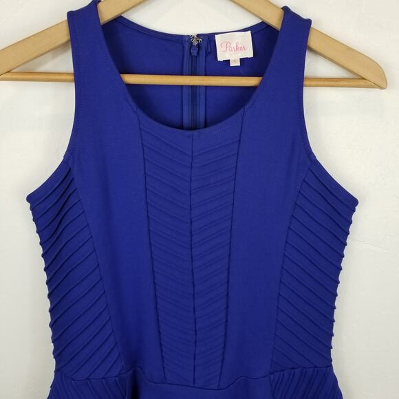 Parker Women's Fay Ponte Knit Fit & Flare Skater Mini Dress Royal Blue S Small - Picture 4 of 6
